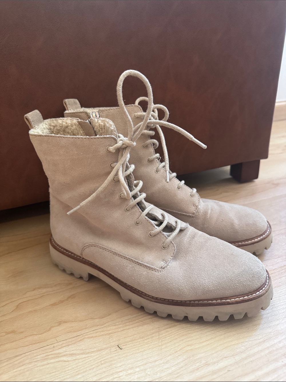 Banana Republic Beige Suede Lace-Up Combat Boots